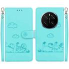 For Honor Magic7 Pro Cute Cats RFID Leather Phone Case(Green) - 1