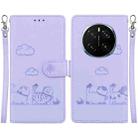 For Honor Magic7 Pro Cute Cats RFID Leather Phone Case(Purple) - 1