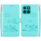 For Honor X8c 4G Cute Cats RFID Leather Phone Case(Green) - 1