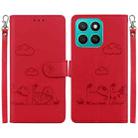 For Honor X8c 4G Cute Cats RFID Leather Phone Case(Red) - 1