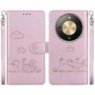 For Honor X70 5G Cute Cats RFID Leather Phone Case(Rose Gold) - 1