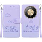 For Honor X70 5G Cute Cats RFID Leather Phone Case(Purple) - 1