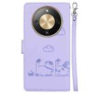 For Honor X70 5G Cute Cats RFID Leather Phone Case(Purple) - 3
