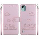 For Nokia C12 Cute Cats RFID Leather Phone Case(Rose Gold) - 1