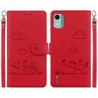 For Nokia C12 Cute Cats RFID Leather Phone Case(Red) - 1