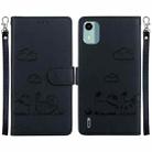 For Nokia C12 Cute Cats RFID Leather Phone Case(Black) - 1