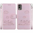 For Nokia C32 Cute Cats RFID Leather Phone Case(Rose Gold) - 1