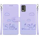 For Nokia C32 Cute Cats RFID Leather Phone Case(Purple) - 1