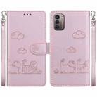 For Nokia G21 / G11 Cute Cats RFID Leather Phone Case(Rose Gold) - 1