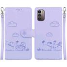 For Nokia G21 / G11 Cute Cats RFID Leather Phone Case(Purple) - 1