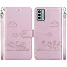 For Nokia G22 Cute Cats RFID Leather Phone Case(Rose Gold) - 1