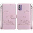 For Nokia G42 Cute Cats RFID Leather Phone Case(Rose Gold) - 1
