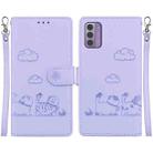 For Nokia G42 Cute Cats RFID Leather Phone Case(Purple) - 1