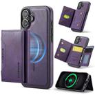 For iPhone 16 DG.MING MAGKING-K2 Series MagSafe RFID Card Bag Detachable Phone Case(Purple) - 1