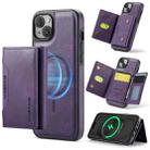 For iPhone 14 Plus DG.MING MAGKING-K2 Series MagSafe RFID Card Bag Detachable Phone Case(Purple) - 1