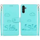 For Samsung Galaxy A13 5G Cute Cats RFID Leather Phone Case(Green) - 1