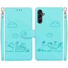 For Samsung Galaxy A14 5G Cute Cats RFID Leather Phone Case(Green) - 1