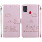 For Samsung Galaxy A21s Cute Cats RFID Leather Phone Case(Rose Gold) - 1