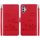 For Samsung Galaxy A32 5G Cute Cats RFID Leather Phone Case(Red) - 1