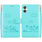 For Samsung Galaxy A25 5G / A25e JP Edition Cute Cats RFID Leather Phone Case(Green) - 1