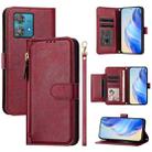 For Motorola Edge 40 Neo Multi-Card Slots Zipper Wallet Leather Phone Case(Dark Red) - 1