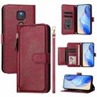 For Motorola Moto G Play 2021 Multi-Card Slots Zipper Wallet Leather Phone Case(Dark Red) - 1