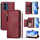 For Motorola Moto G24 Power India Multi-Card Slots Zipper Wallet Leather Phone Case(Dark Red) - 1