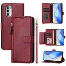 For Motorola Moto G82 / G52 / G71s Multi-Card Slots Zipper Wallet Leather Phone Case(Dark Red) - 1