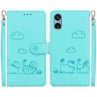 For Sony Xperia 5 V Cute Cats RFID Leather Phone Case(Green) - 1