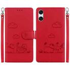 For Sony Xperia 10 VI Cute Cats RFID Leather Phone Case(Red) - 1