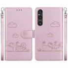 For Sony Xperia 1 V Cute Cats RFID Leather Phone Case(Rose Gold) - 1