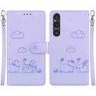 For Sony Xperia 1 V Cute Cats RFID Leather Phone Case(Purple) - 1