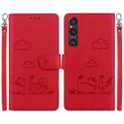 For Sony Xperia 1 V Cute Cats RFID Leather Phone Case(Red) - 1