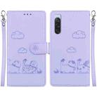 For Sony Xperia 10 V Cute Cats RFID Leather Phone Case(Purple) - 1