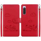 For Sony Xperia 10 V Cute Cats RFID Leather Phone Case(Red) - 1