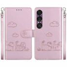 For Sony Xperia 1 VII Cute Cats RFID Leather Phone Case(Rose Gold) - 1