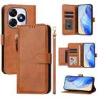 For Itel P55 4G Multi-Card Slots Zipper Wallet Leather Phone Case(Brown) - 1