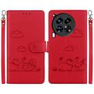 For Tecno Camon 30 Premier 5G Cute Cats RFID Leather Phone Case(Red) - 1