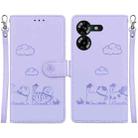 For Tecno Pova 5 Cute Cats RFID Leather Phone Case(Purple) - 1