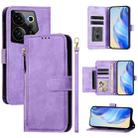 For Tecno Camon 20 Premier Multi-Card Slots Zipper Wallet Leather Phone Case(Purple) - 1