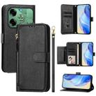 For Tecno Pova 6 4G Multi-Card Slots Zipper Wallet Leather Phone Case(Black) - 1