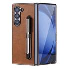 For Samsung Galaxy Z Fold6 Plating Frame PU Fold Phone Case with Pen(Coffee) - 1