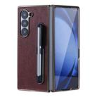 For Samsung Galaxy Z Fold6 Plating Frame PU Fold Phone Case with Pen(Brown) - 1