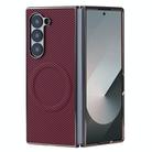 For Samsung Galaxy Z Fold6 Plating Frame MagSafe Carbon Fiber Fold Phone Case(Red) - 1