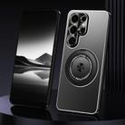 For Samsung Galaxy S25 Ultra 5G Rotating Holder Frosted Metal Phone Case(Black) - 1
