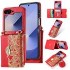 For Samsung Galaxy Z Flip6 POLA Multi-Card Slots Leaf Pattern Phone Case(Red) - 1