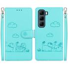 For Infinix Hot 50 4G Cute Cats RFID Leather Phone Case(Green) - 1