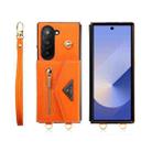 For Samsung Galaxy Z Fold6 POLA Grid Texture Multi-Card Slots Zipper Wallet Phone Case(Orange) - 2