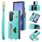 For Samsung Galaxy Z Fold6 POLA Grid Texture Multi-Card Slots Zipper Wallet Phone Case(Blue) - 1