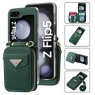 For Samsung Galaxy Z Flip5 POLA Multi-Card Slots Zipper Wallet Phone Case(Green) - 1